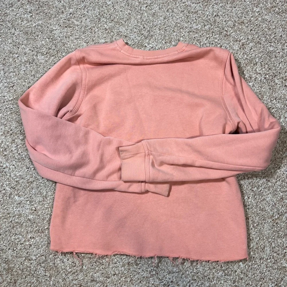 Nike Womens Crewneck Sweatshirt Coral Pink Raw Hem Cropped Swoosh Logo Small